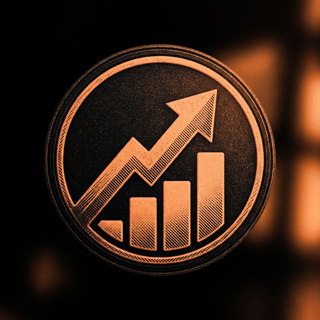 An upward arrow rising through a bar chart